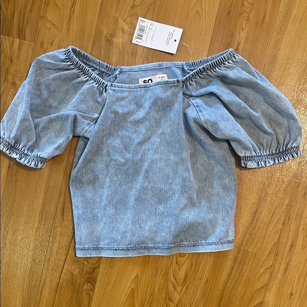 SO Light Blue Off-Shoulder Kids Blouse